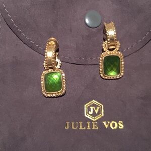 Julie Vos Dangle Earrings.  Dark Green and Gold.  Pierced.  Stunning!
